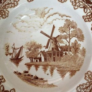 จานกระเบื้องเก่าญี่ปุ่น รูปวิวกังหันสีขาว น้ำตาล สวยงามมากๆ - Image 2