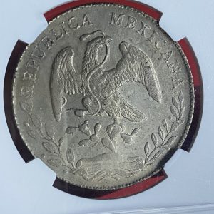 เหรียญเก่าเนื้อเงินประเทศ MEXICO 8R ปี ค.ศ. 1892 เป็นเหรียญที่ผ่านการออกเกรด เป็นเหรียญบล็อกยอดนิยม (ฟันหนู) สวยมาก - Image 3